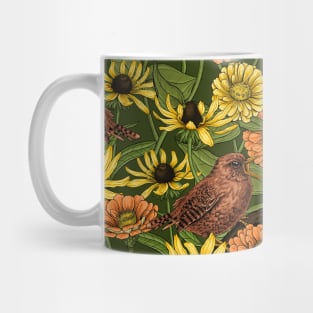 Wrens and flowers on green Mug